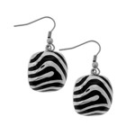 Steel Square Dangle Earrings with Black Resin Stripes - SSE4288